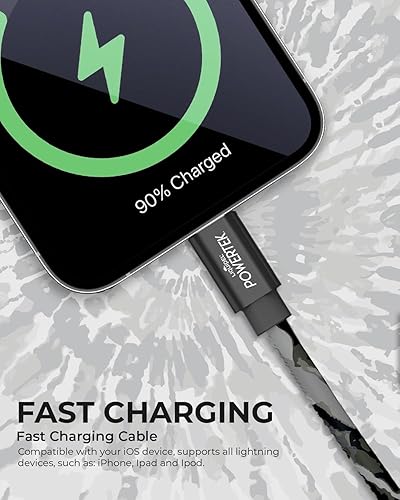 Vista 19 de LIQUIPEL Powertek - Cable de carga Lightning para iPad y iPhone, carga rápida, MFI de 6 pies, teñido anudado negro (verde)