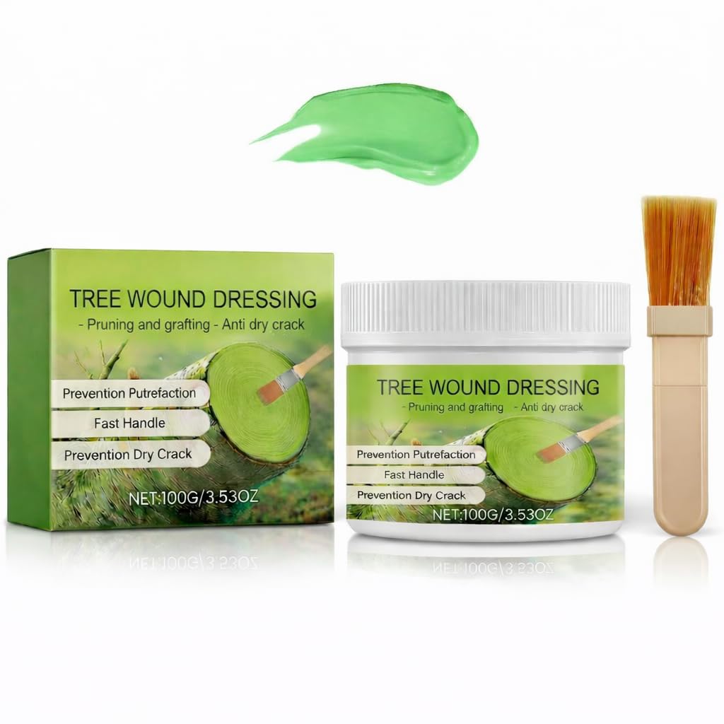 Tree Wound Sealer,100g Tree Wound Dressing Grafting Wax with Brush,TreeWound Sealer Healing Paste,Rapid Protective Film Forming Pruning Sealant,Effective T-ree Repair Sealant for Shrub,Bonsai,Rose