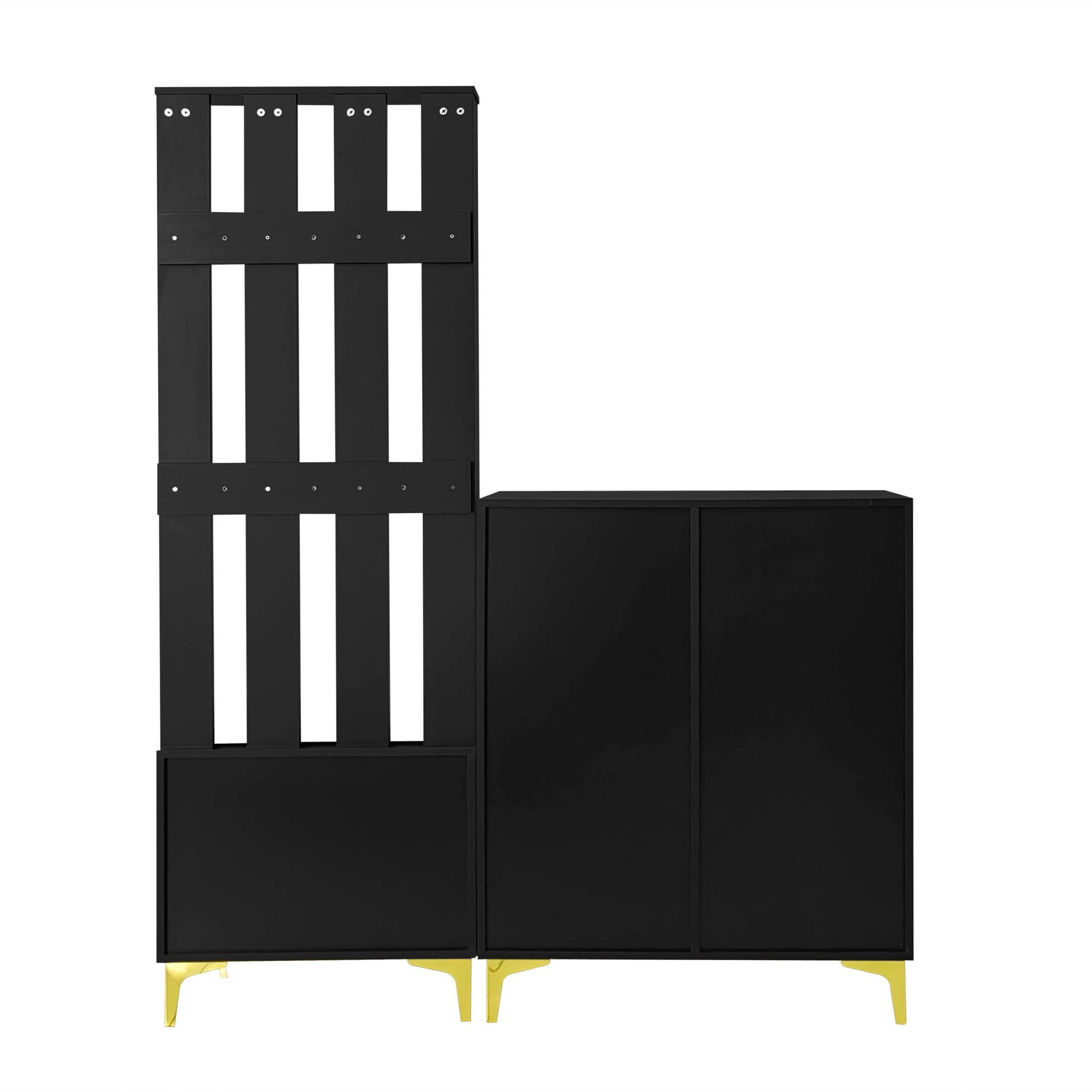 KAZZIO Set appendiabiti con scarpiera e cuscino, con gancio, scarpiera con cassetti e ante (nero)