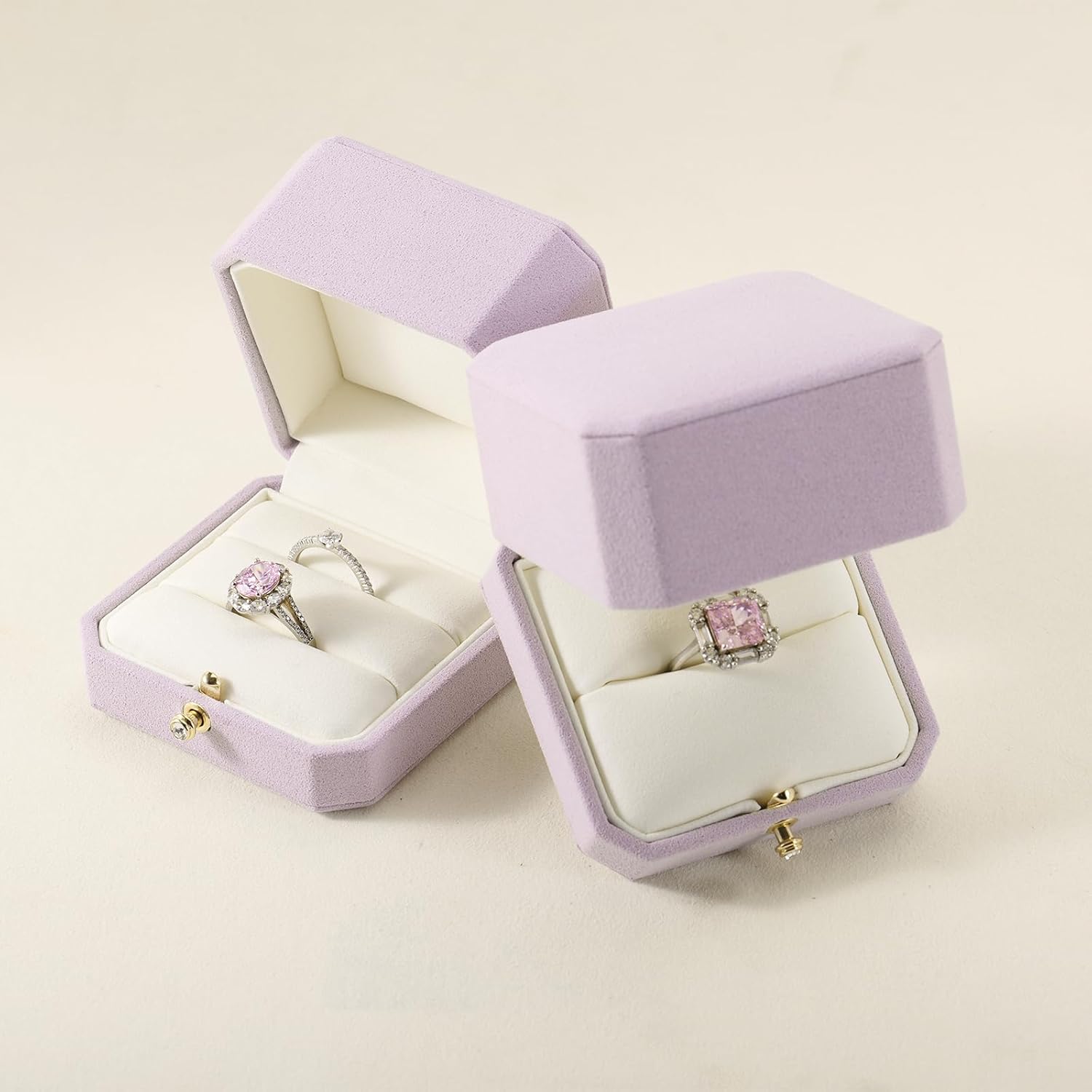 Microfiber Double Dual Ring Box Purple Double Ring Gift Box Weeding Proposal Engagement Bearer Gift Case
