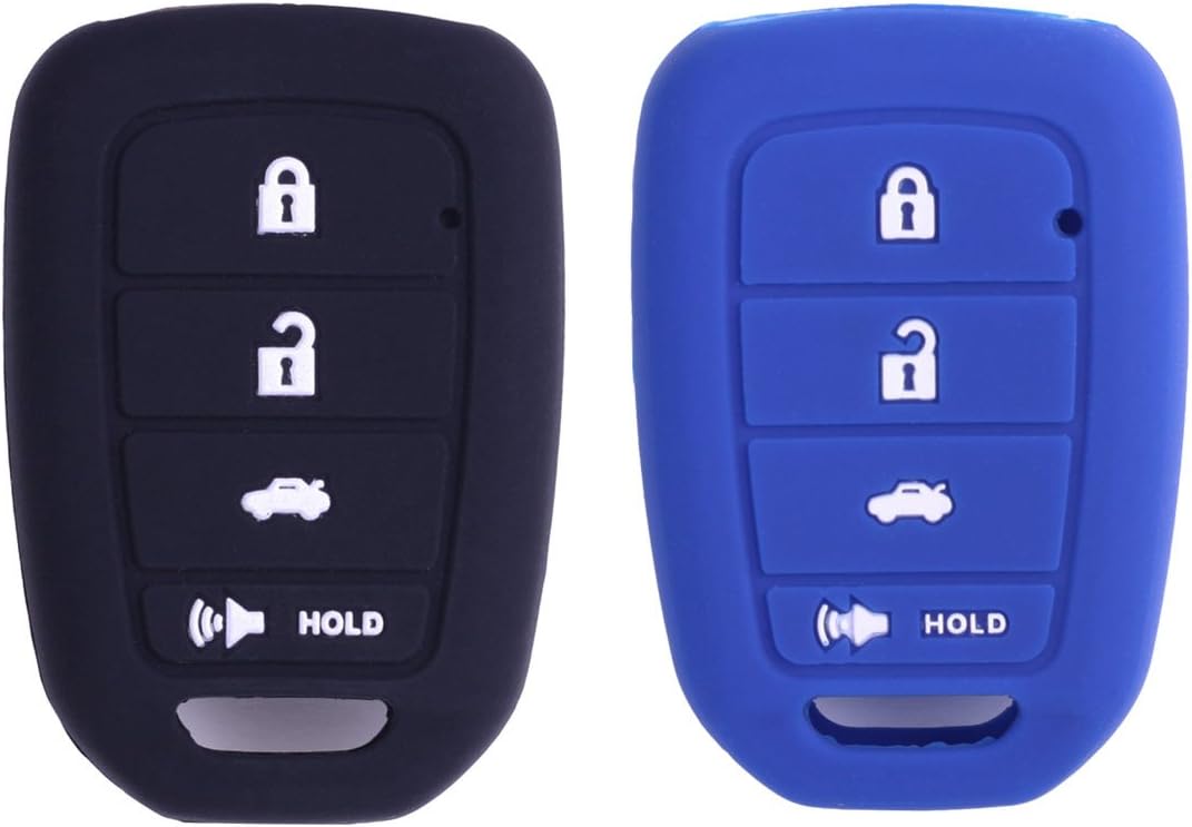 2Pcs XUHANG Sillicone key fob Skin key Cover Remote Case Protector Shell for Honda Accord sports LX Civic HR-V CR-V 4 button black blue