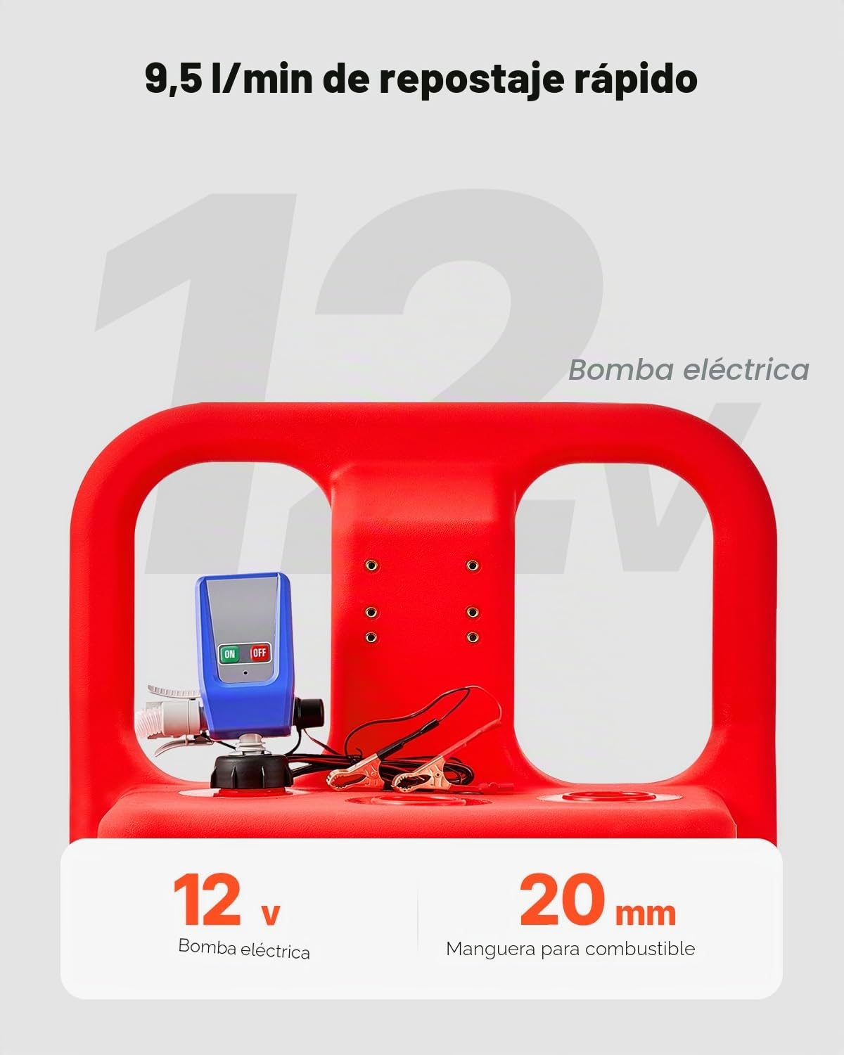 VEVOR Tanque de Combustible 540x465x1070 mm 121,13 L con Bomba de Transferencia de Combustible Eléctrica, Manguera de 1,2 m, Boquilla con Sensor de Parada Automática, para Gasolina y Diésel, Rojo