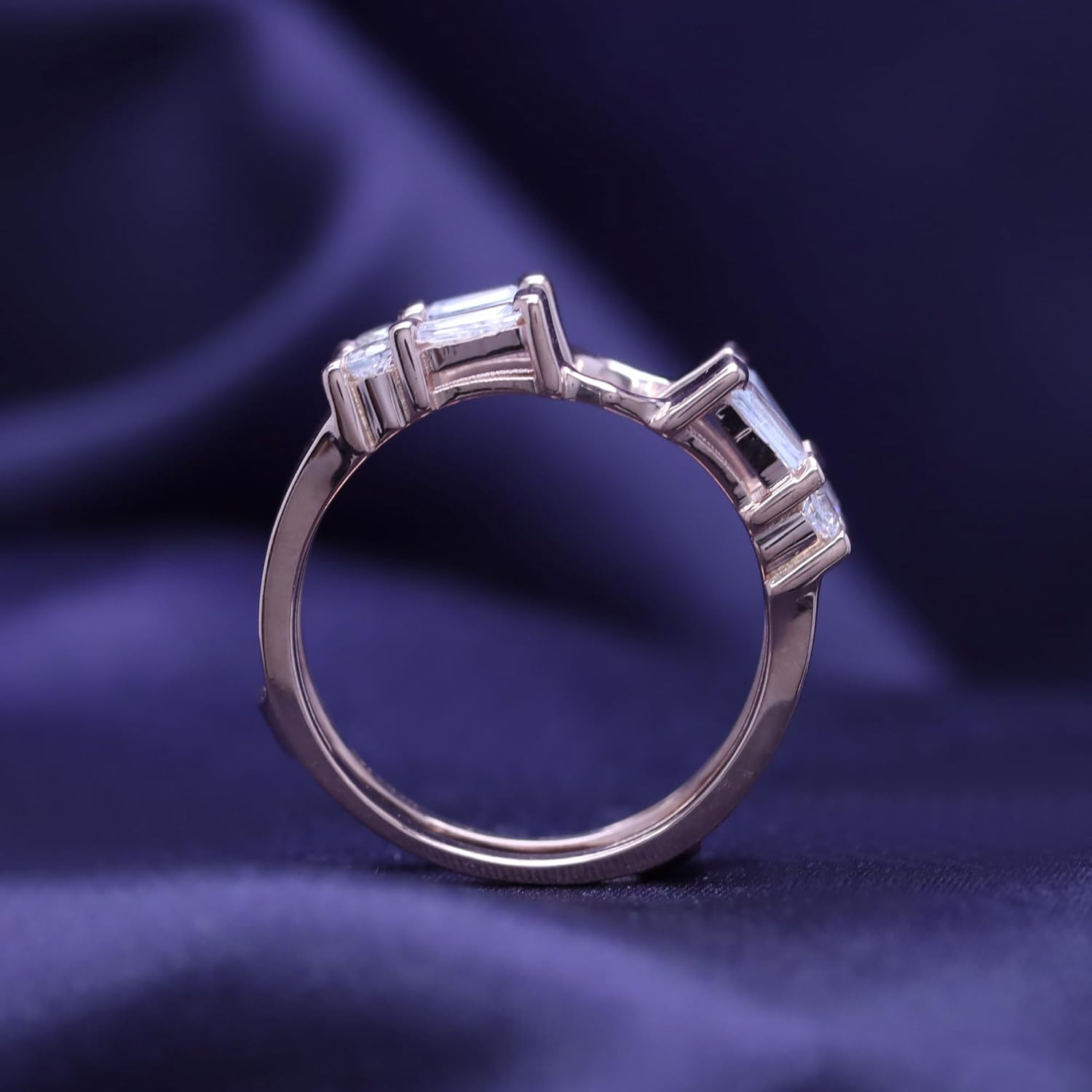 Tapered Baguette & Round Cut White Cubic Zirconia OR Lab Grown Diamond Curved Double Ring Enhancer Guard for Women in 10K or 14K Solid Gold, Bridal Wedding Band Wrap for Engagement Ring Jewelry for Her