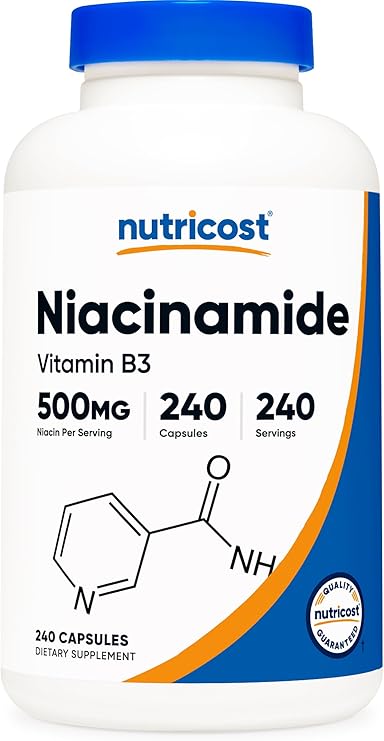 Nutricost Niacinamide (فيتامين B3) 500 مجم ، 240 كبسولة - غير معدّل وراثيًا ، خالي من الغلوتين ، فيتامين B3 خالي من التدفق