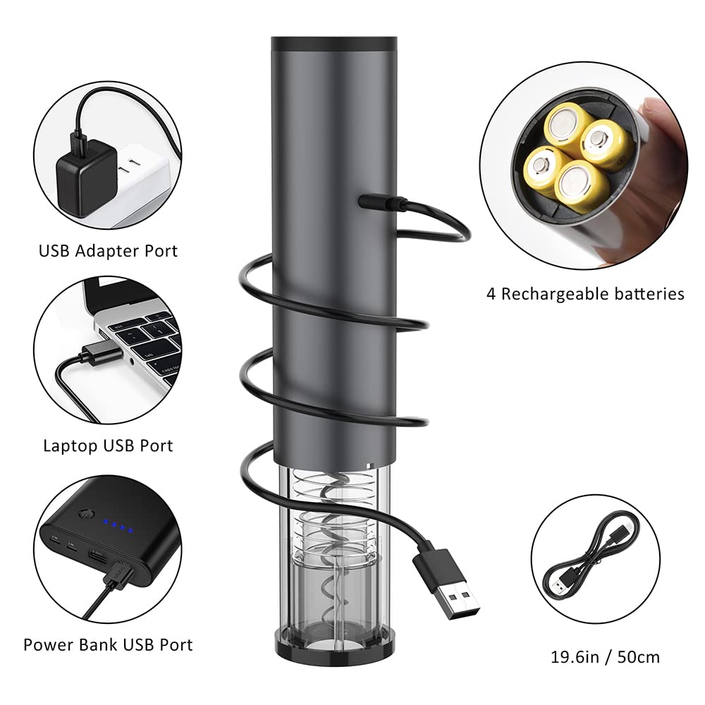 Ankway Cavatappi Elettrico Professionale, Apribottiglie con Carica USB, Taglia Capsule, Set Regalo