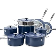 Nuwave Lux 13-Piece Premium Cookware Collection, Healthy G10 Duralon Blue | Nonstick Ceramic, Ultra Durable, PFAS-Free, Lightweight &amp; Works on All Cooktops