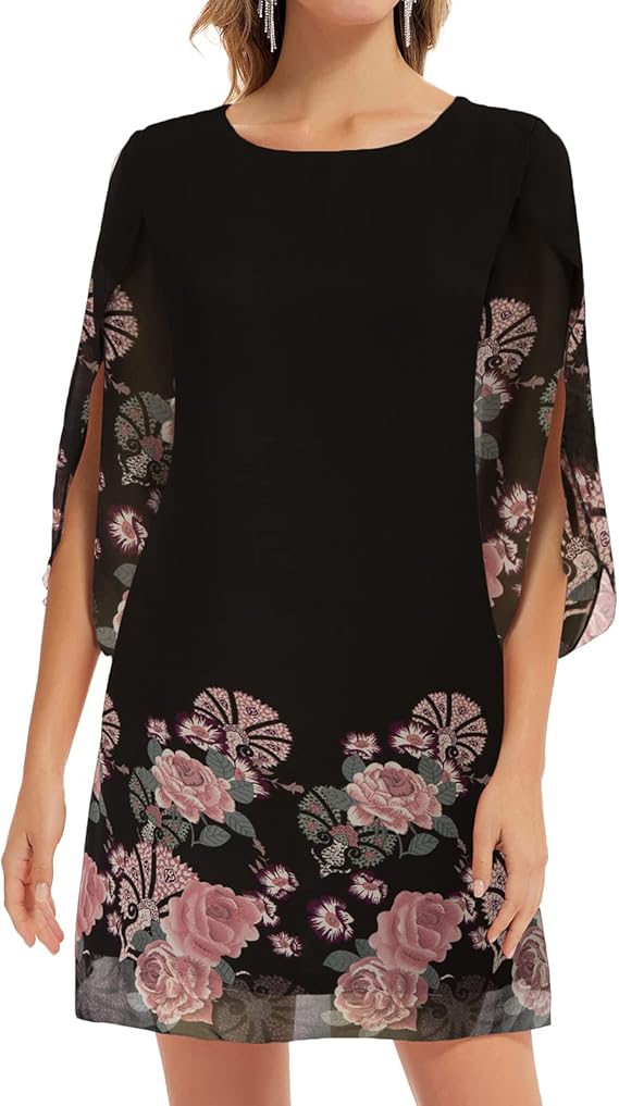 GRACE KARIN Women Chiffon Dresses 3/4 Sleeve Cocktail Dress for Party Wedding