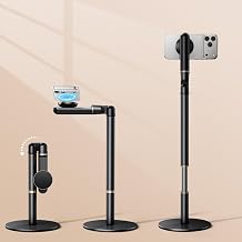 Height/Angle Adjustable Magnetic Phone Holder, 10"-25" Retractable Desk Phone Stand for Desk,720Rotatable+180 flip, 360 Magnetic Phone Holder for Video Calls Kitchen Office Etc