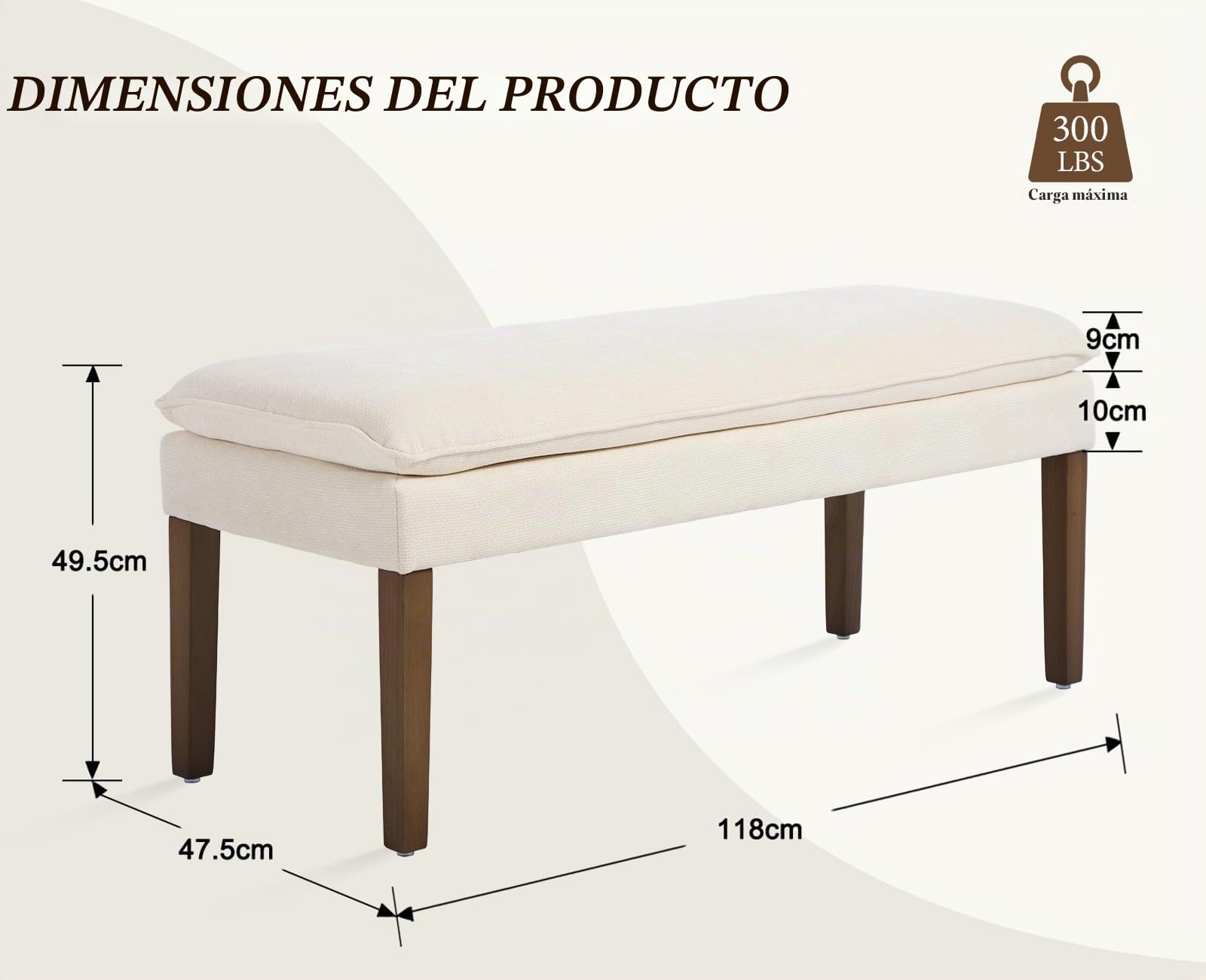 Ya-Home Banco Pie de Cama Banco Tapizado de Chenille,Blanco | Chenille, Patas de Madera, 19cm Cojin Doble Capa, Almohadillas Antideslizantes, para Pasillo/Dormitorio/Recibidor, MAX 136KG