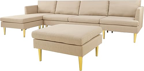 Miniatura 3 de KoiHome Cojines seccionales convertibles, sofá cama de 6 plazas con patas cónicas de metal dorado, muebles contemporáneos para el hogar, sala de