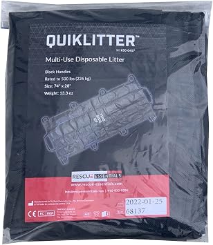 The Original Rescue Essentials Brand QuikLitter, Black Nylon Handles, Non-Woven Fabric, 500 Lb Rated, Low Cost, Disposable for Patient Transfer, Casualty Evacuation