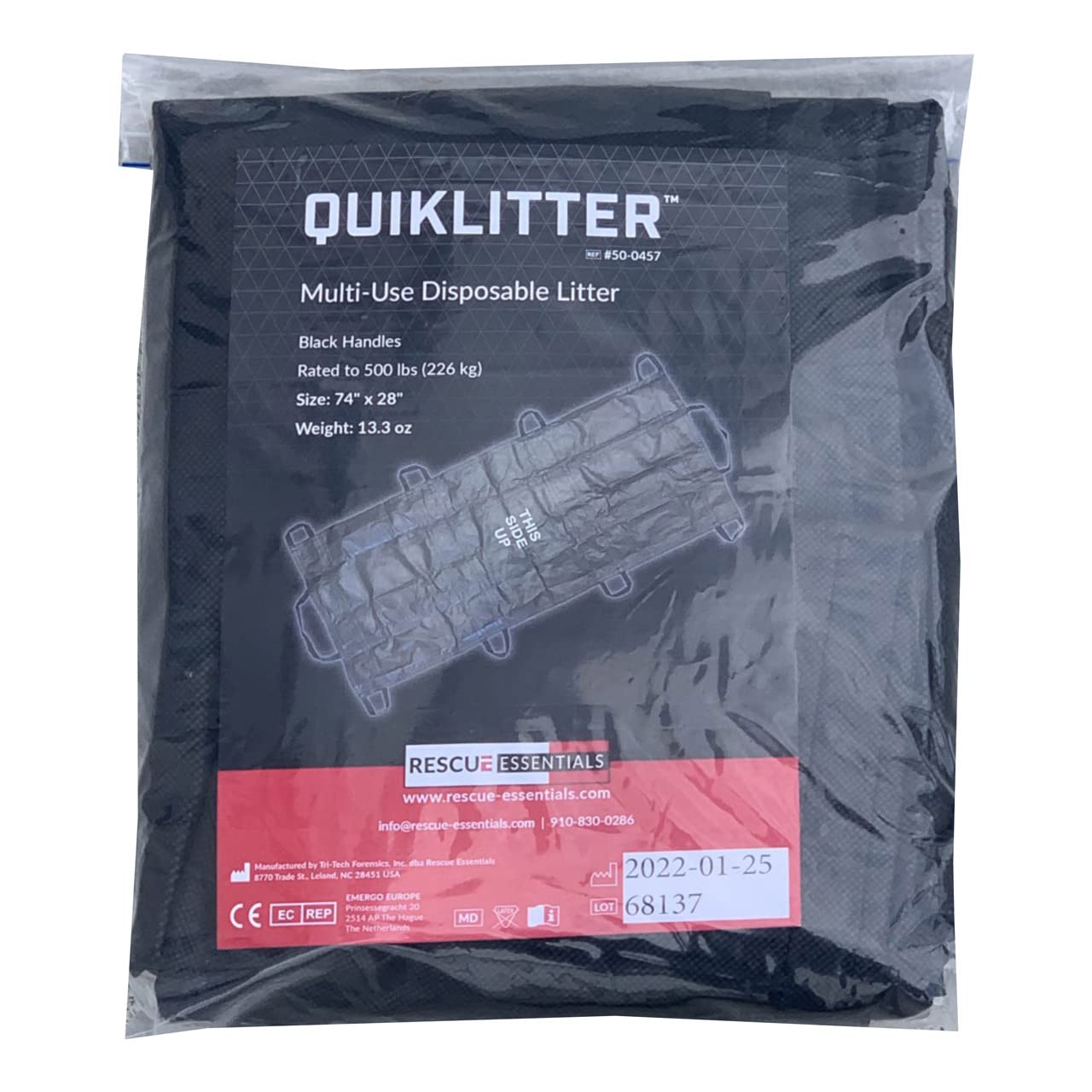 The Original Rescue Essentials Quiklitter Casualty Evacuation Device with Hypothermia Blanket, Oversized 60" x 96" Mylar/Lightweight Polyethylene Orange Fabric