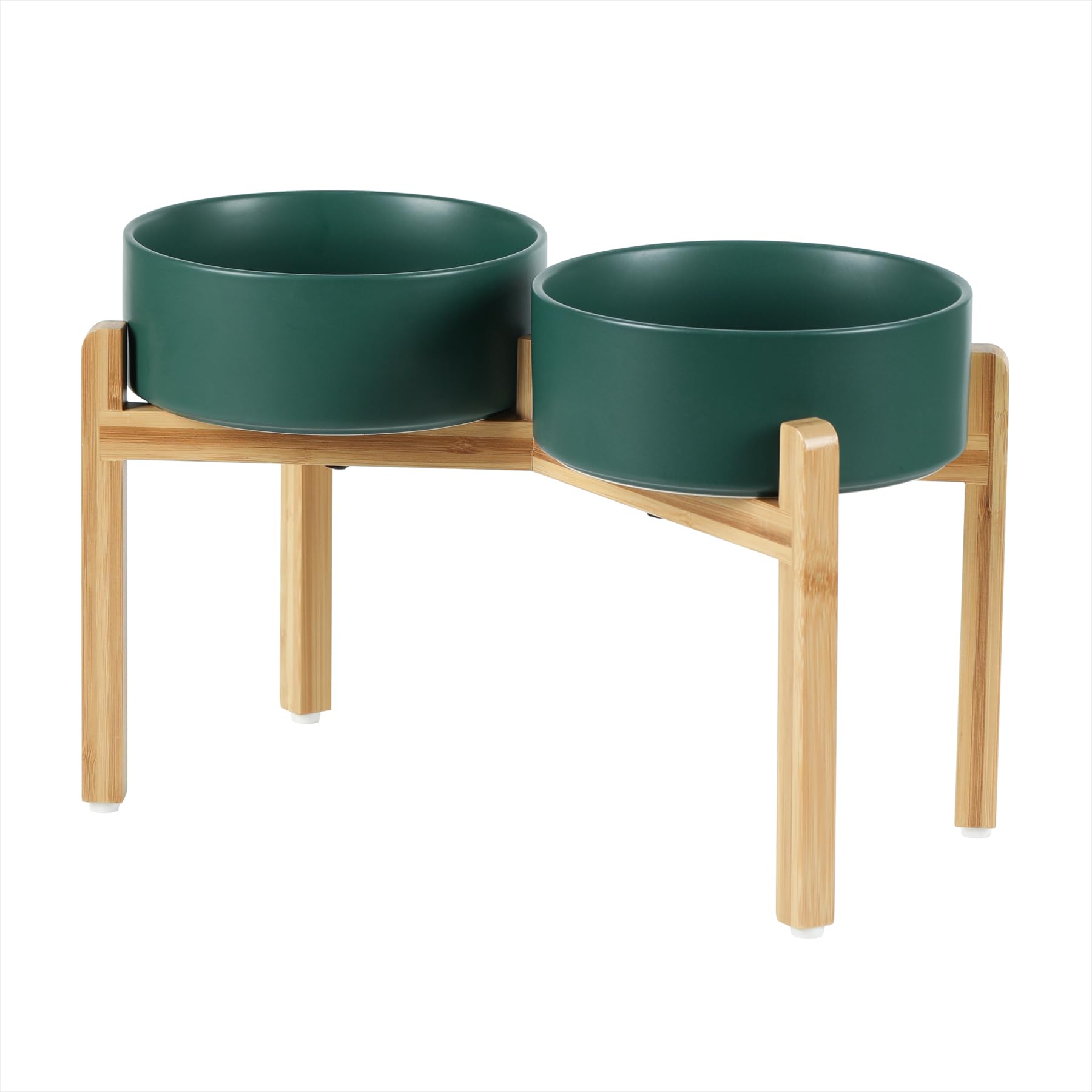 Havniva Ceramic Raised Double Bowls Set with Stand, Food & Water Bowls for Large Breed Dogs, Weighted Dog Dishes, Pet Bowl(8.2'',60OZ, Green)