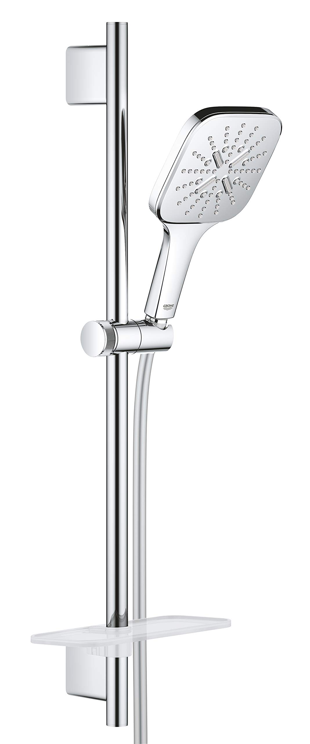 Grohe Chrome Rainshower 130 Smartactive Cube Shower Rail Set 3-Spray 130Mm Hand Shower With 600Mm Rail, 1750Mm Silverflex Hose Finish Made In Germany 26583000
