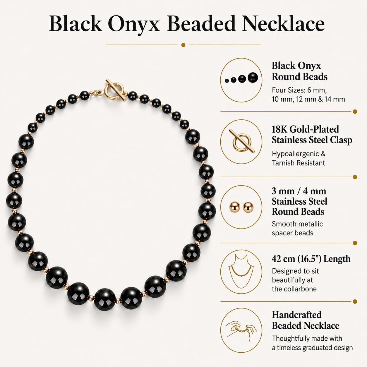 COAI Western Jewelry Chunky Beaded Necklace for Women, Chunky Statement Choker Necklace for Women, Summer Theme Black Onyx Turquoise Jewelry, Stainless Steel OT Clasp 16.5"