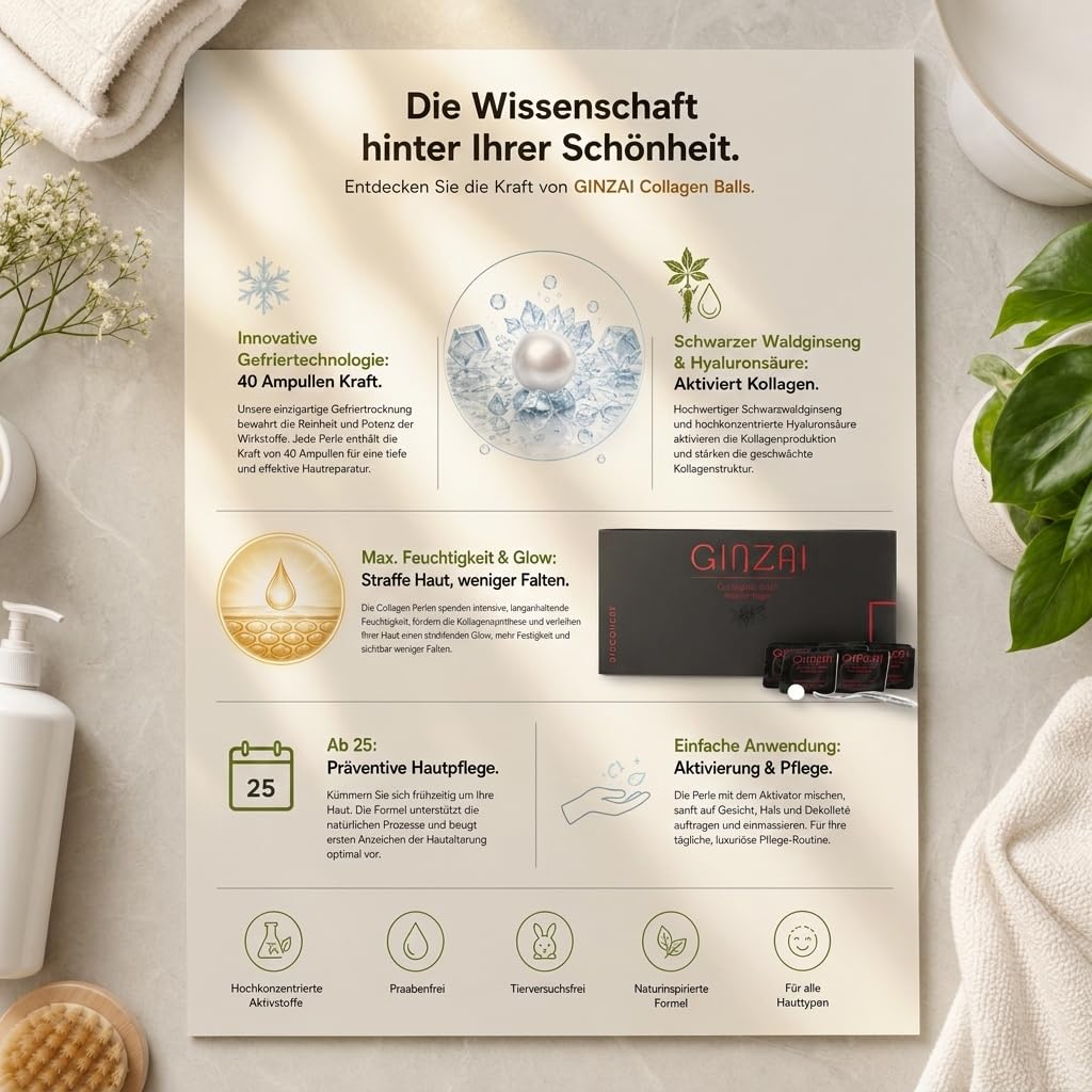Collagen Balls - 8 Kollagen Pflegeperlen mit Ginseng, Hyaluronsäure für Anti-Aging & Gesichtspflege, Feuchtigkeitsspendend, Koreanische Kosmetik