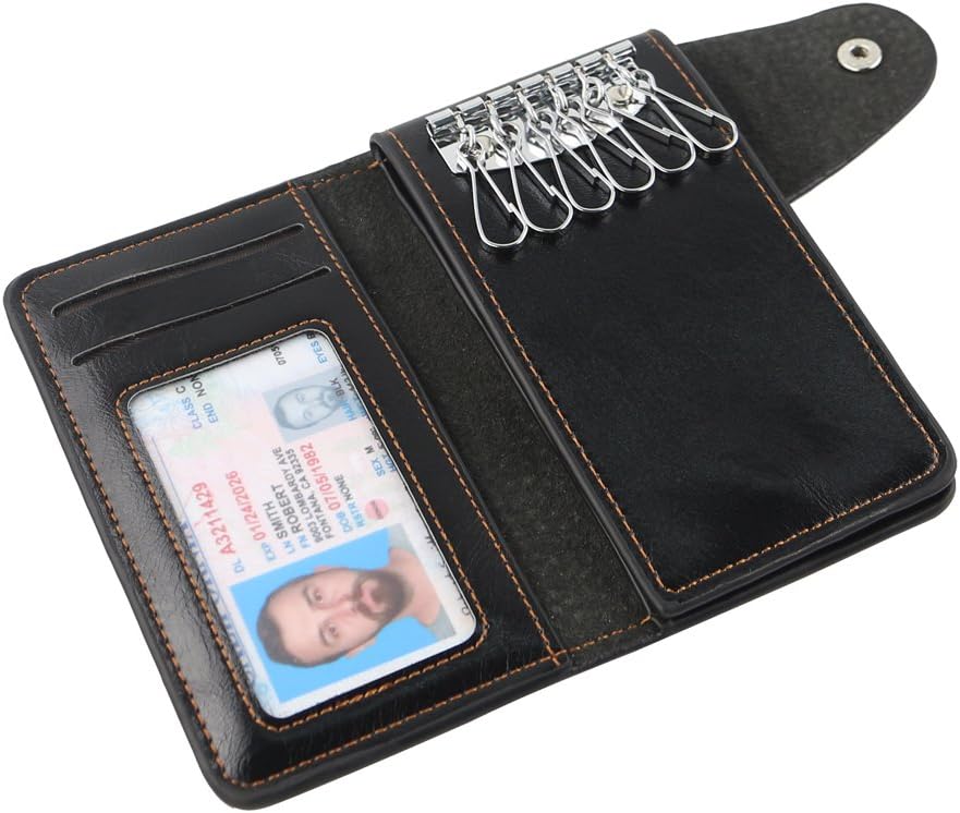 July Leather Key Case Id Holder Wallet with 6 Key Chain for Men&Women