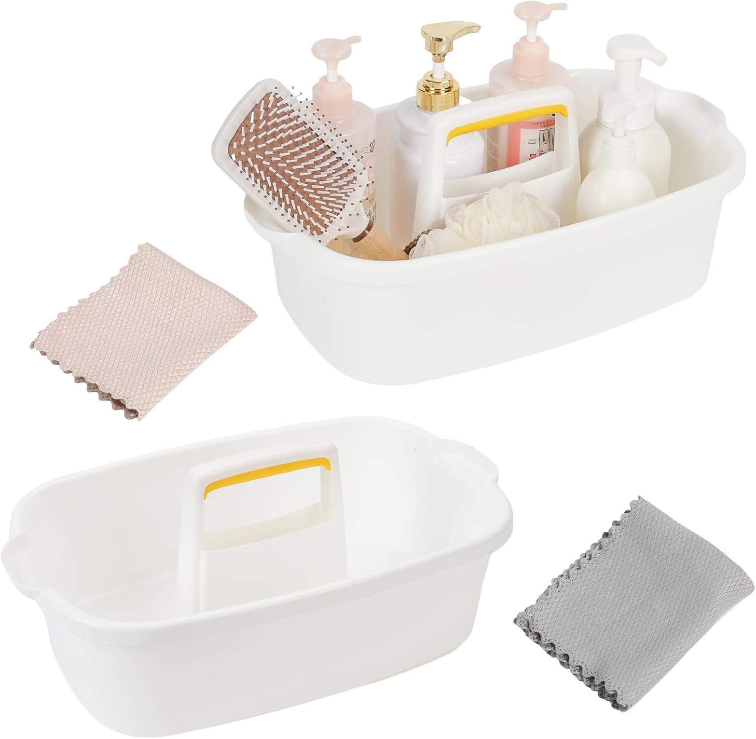 Shower Caddy Plastic Portable Basket Storage Organizer with handle,Bath Caddy Tote,Cleaning Supply Organizer,Cleaning caddy 2 Pack Caddy with 2Pack wipes for Bathroom