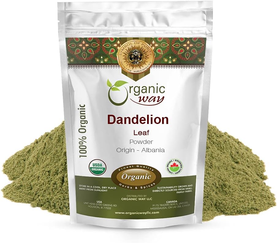 Organic Way Dandelion Leaf Powder | Herbal Tea (Taraxacum officinale) - European Wild-Harvest | Organic & Kosher Certified | Non GMO & Gluten Free | USDA Certified | Origin - Albania (1LBS / 16Oz)