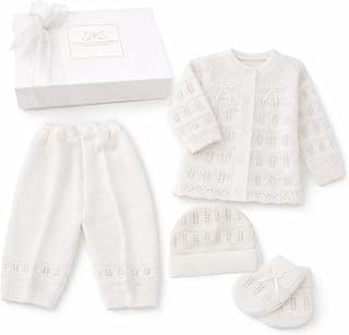 Little Cotton Seed Preemie Clothing 신생아 홈 의상 아기 선물 세트 핸드메이드 니트 4피스 첫 의상 남아 여아 0-3개월, 화이트.