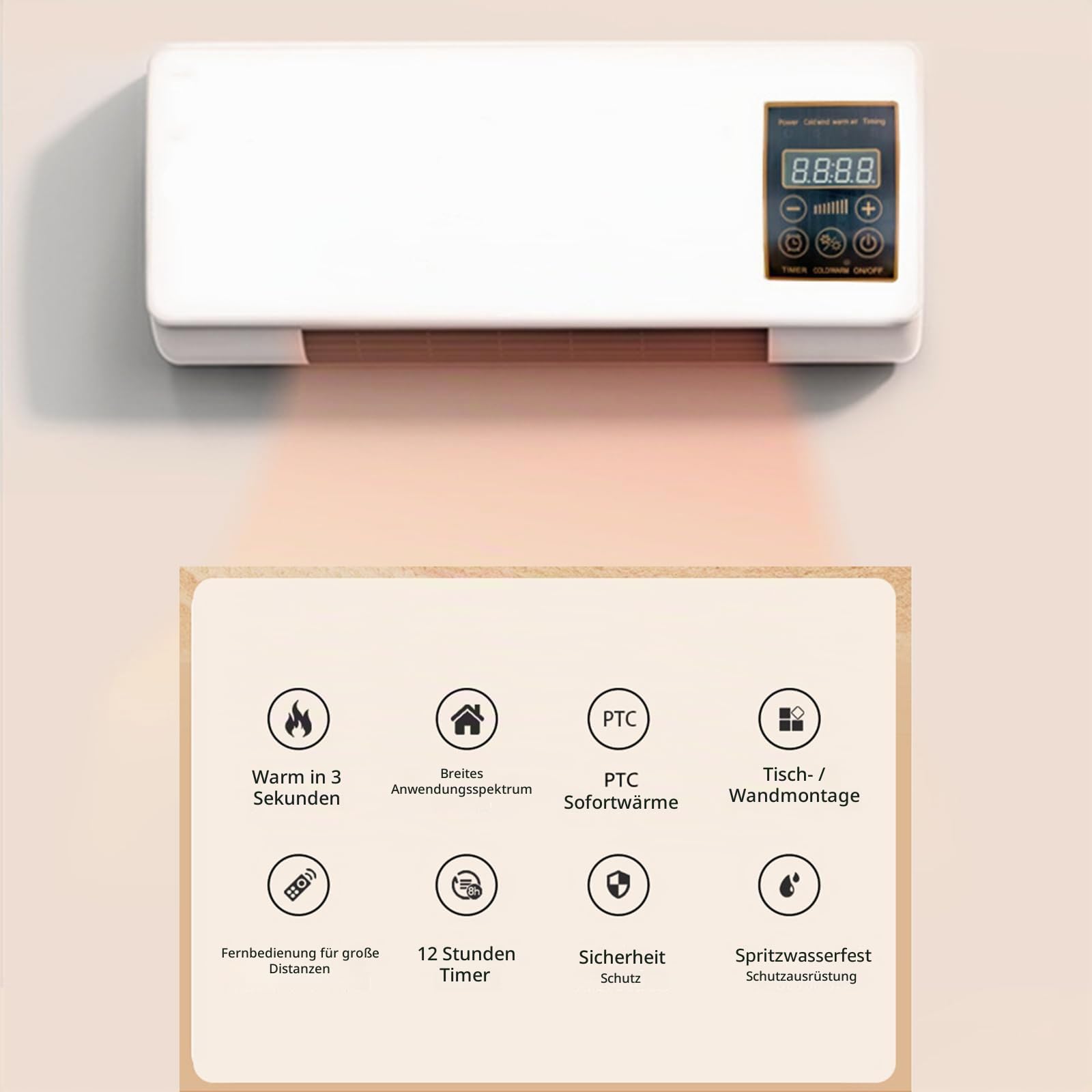 Climafy Wandventilator mit Fernbedienung, tragbarer Split-Klimagerät ohne Außeneinheit, konstante Temperatur