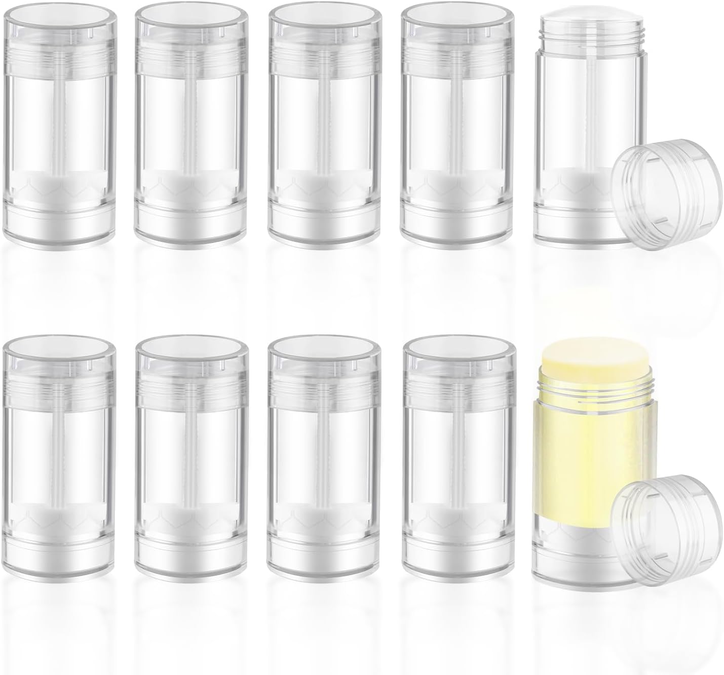 30g/1oz Empty Clear Plastic Deodorant Containers 10 Pcs Bottom Fill Lipstick Tubes Twist Up Body Butter Holder Reusable Cosmetic Containers for DIY Crayon,Solid Perfume,Sunscreen (clear)