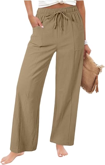 Wide Leg Linen Pants for Women High Waisted Lounge Palazzo Pants Casual Summer Pant Beach Travel Vacation Outfits
