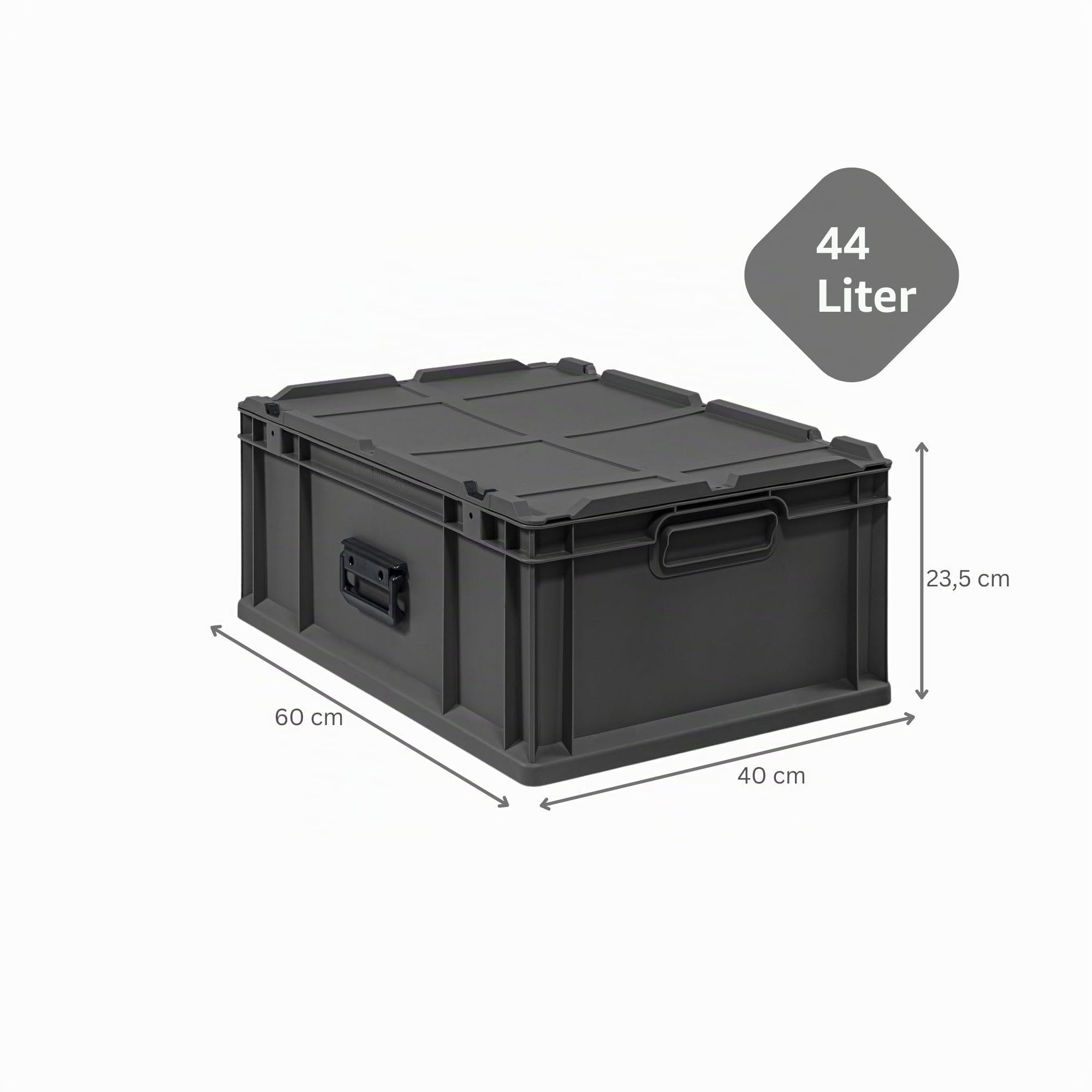 PROREGAL Eurobox NextGen Portable | HxBxT 23,5x40x60cm | 44 Liter | Schwarz | Eurobehälter, Transportbox, Transportbehälter, Stapelbehälter