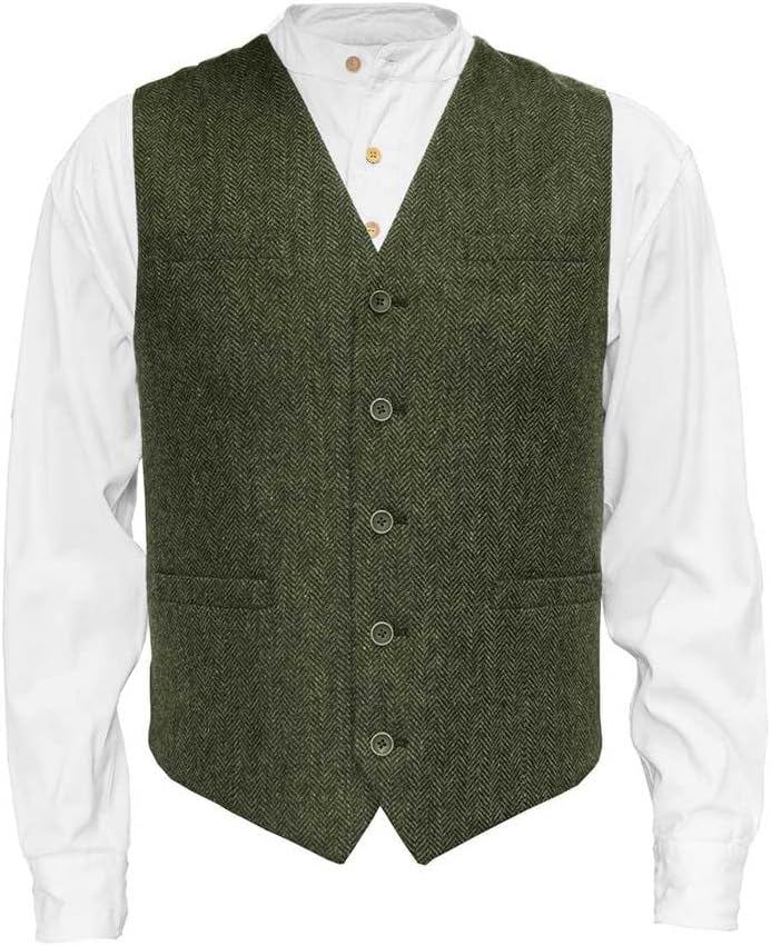 Emerald Isle Men's Herringbone Tweed Vest, 5-Button Closure, Wool Blend, Adjustable Back Strap - Image 5
