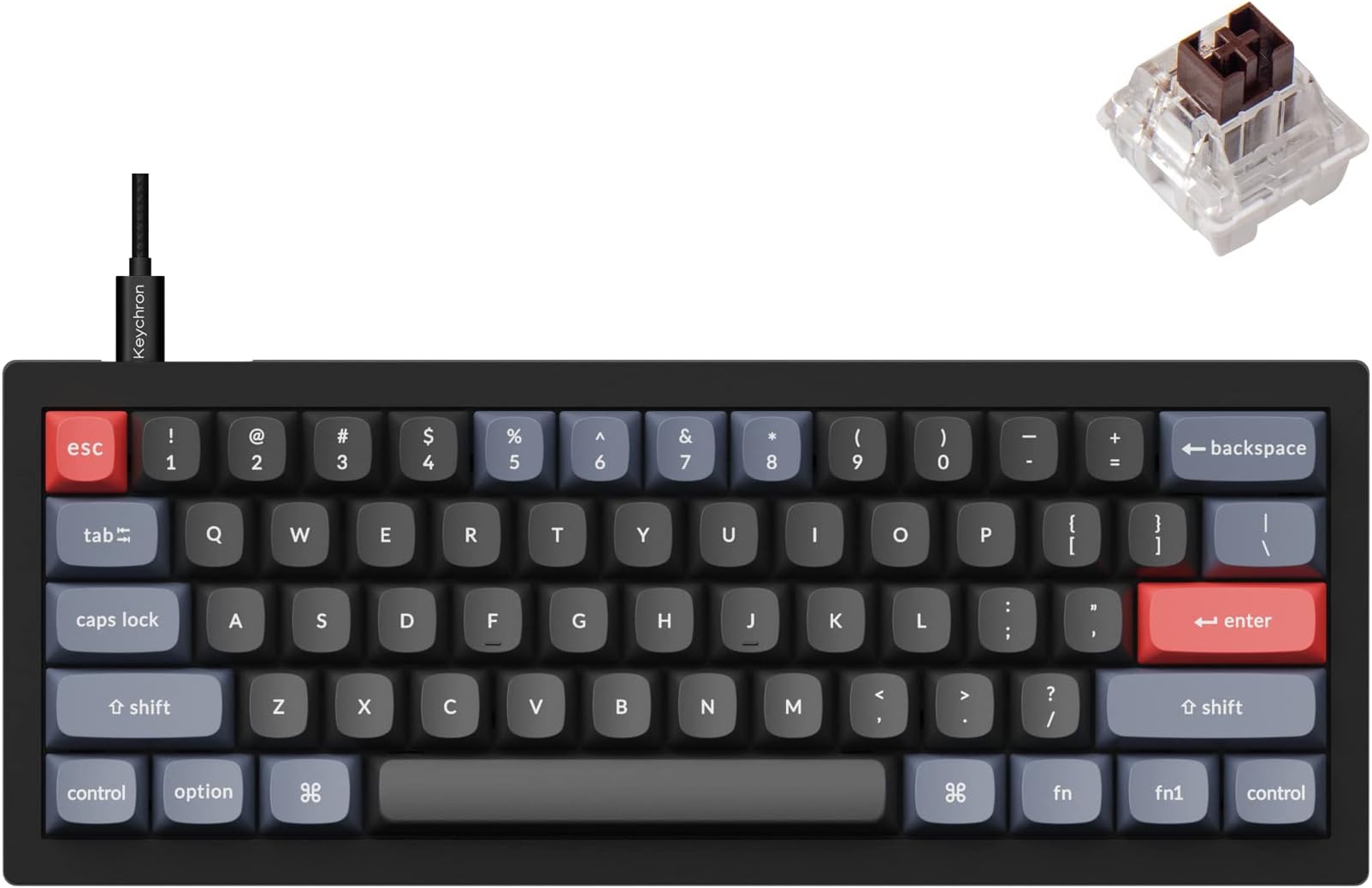 Keychron V4 Wired Custom Mechanical Keyboard, 60% Layout QMK/VIA Programmable with Hot-swappable Keychron K Pro Brown Switch Compatible with Mac Windows Linux Carbon Black (Non-Transparent)