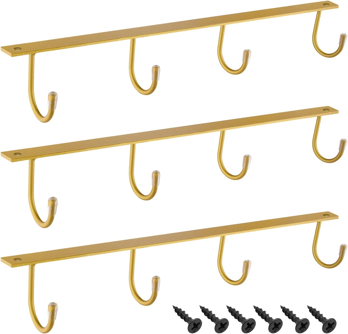 MOCOUM Under Cabinet Metal Mug Holder - Iron Hanging Rack for Coffee Cups and Kitchen Utensils Display (Gold, 3)