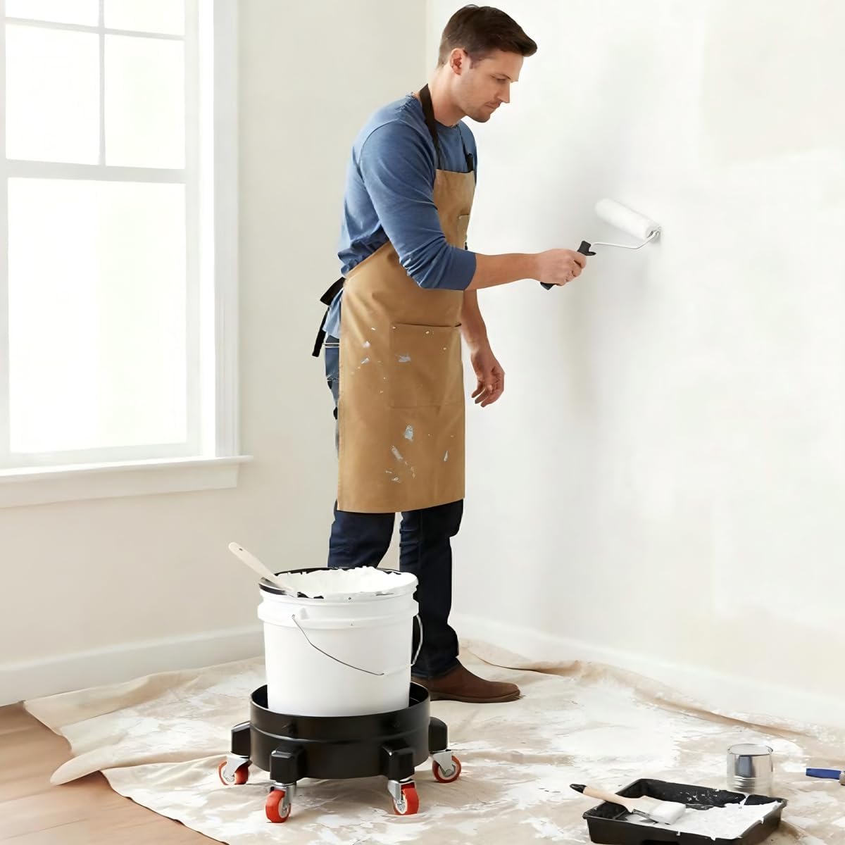 Nexoria 5 Gallon Bucket Dolly for Car Wash, Heavy Duty Rolling Stand with 5 Swivel Casters, 360° Rotation Easy Push, Bucket Mover for Auto Detailing, Fits 2.5-5 Gallon Buckets, Black