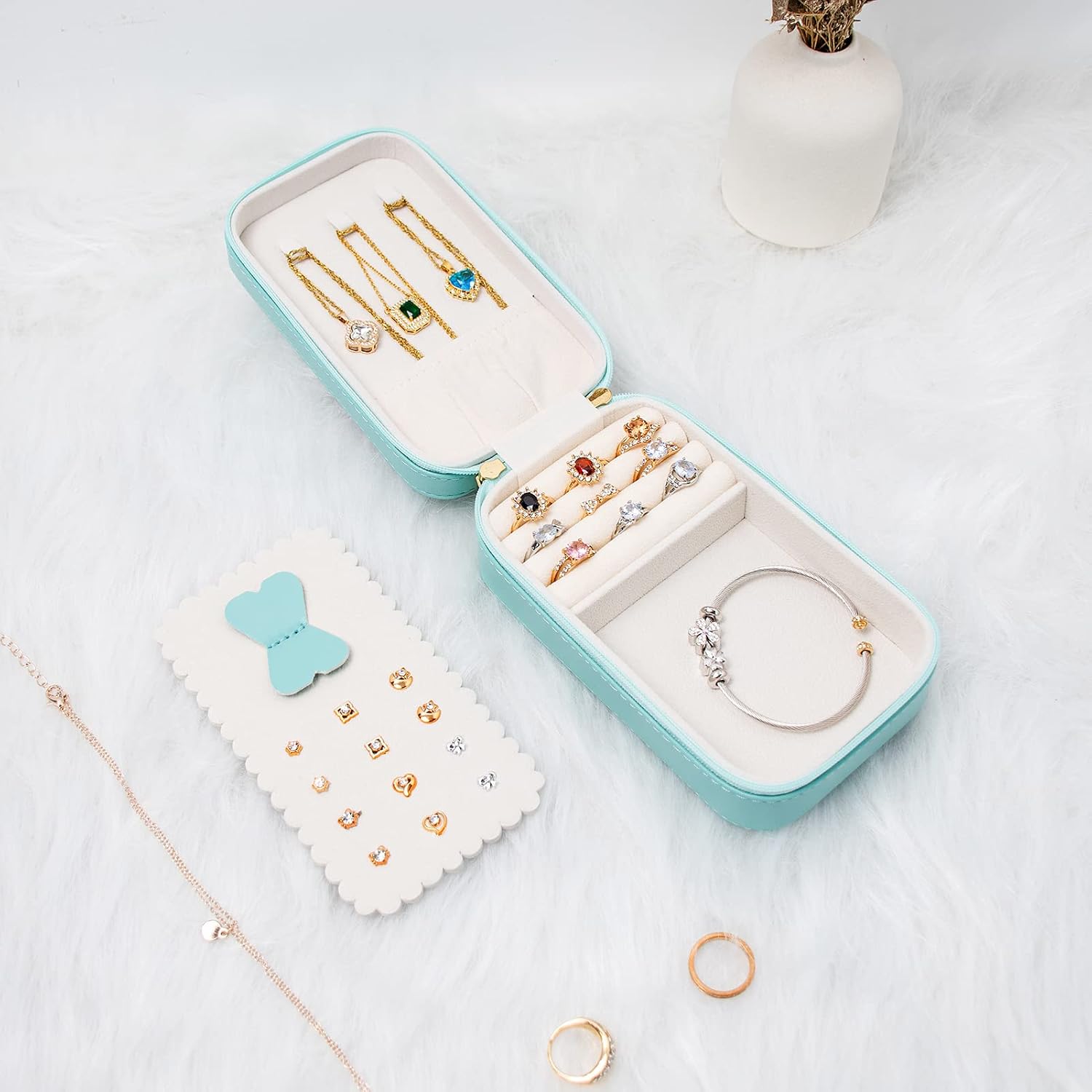 Small Travel Jewelry Organizers Box for Women with PU Leather Portable image 4