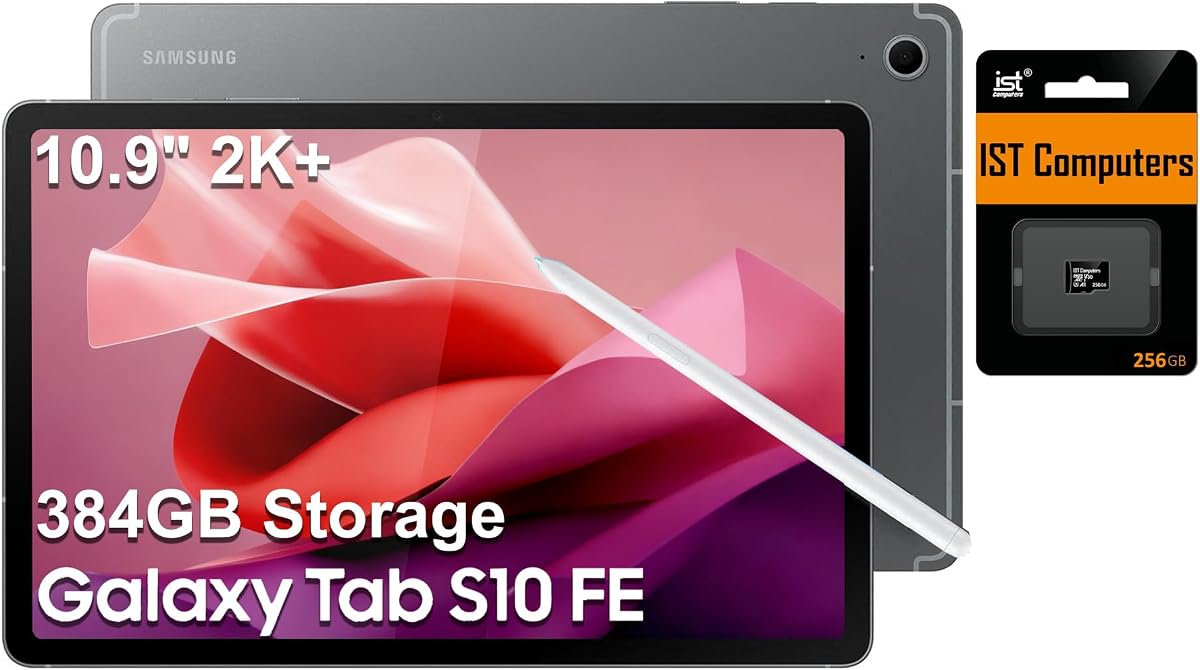 Galaxy Tab S10 FE AI Android Tablet (10.9" 2K+ 90Hz Touchscreen, 8-Core, 8GB RAM, 384GB Storage (128GB+256GB SD Card)), S Pen, Long Battery Life, Dual Cameras, Ultra Light, SM-X520