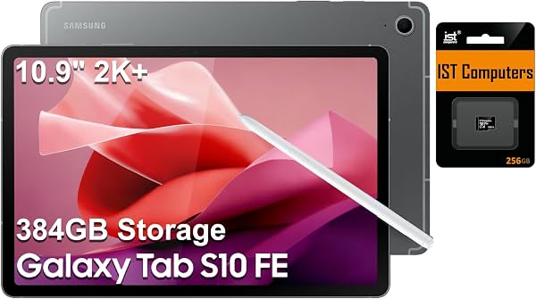 Samsung Galaxy Tab S10 FE AI Android Tablet (10.9" 2K+ 90Hz Touchscreen, 8-Core, 8GB RAM, 384GB Storage (128GB+256GB SD Card)), S Pen, Long Battery Life, Dual Cameras, Ultra Light, SM-X520