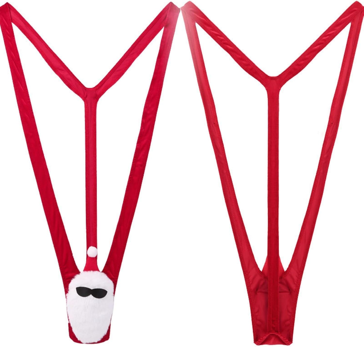 Men's Sexy Santa Claus Underwear Christmas Gag Gift Mankini Costume Bulge Pouch Suspender Bodysuit V Sling Strap Swimsuit Novelty Funny Jockstrap Xmas One-Piece Cosplay Thong Leotard Red