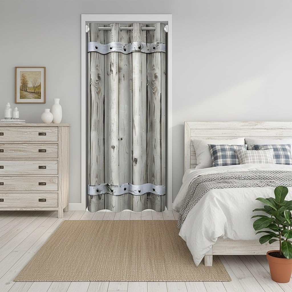 Rustic Wood Door Curtain,Barn Rural Village Farm Room Divider Door Cover for Kids Adults Privacy,Rustic Farmhouse Wooden Door Closet Door Cover Curtains for Bedroom Living Room 1 Panel,34"W X 80"L