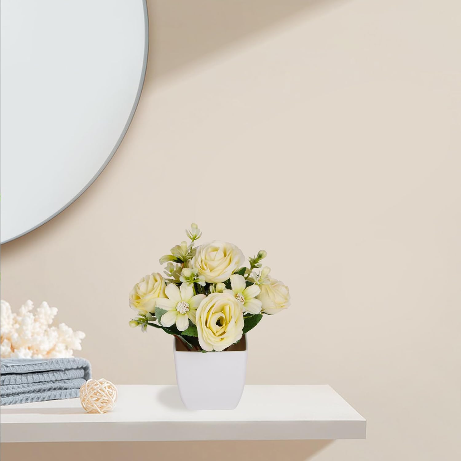 Small Fake Plants 4Packs Artificial Rose Potted Flower Plant for Home Farmhouse Outdoor Decor - Image 6