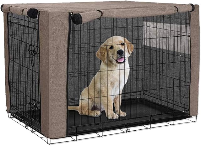 chengsan Dog Crate Cover, Durable Windproof Pet Kennel Cover Provided for Wire Crate Indoor Outdoor Protection (42 Inch, Khaki)