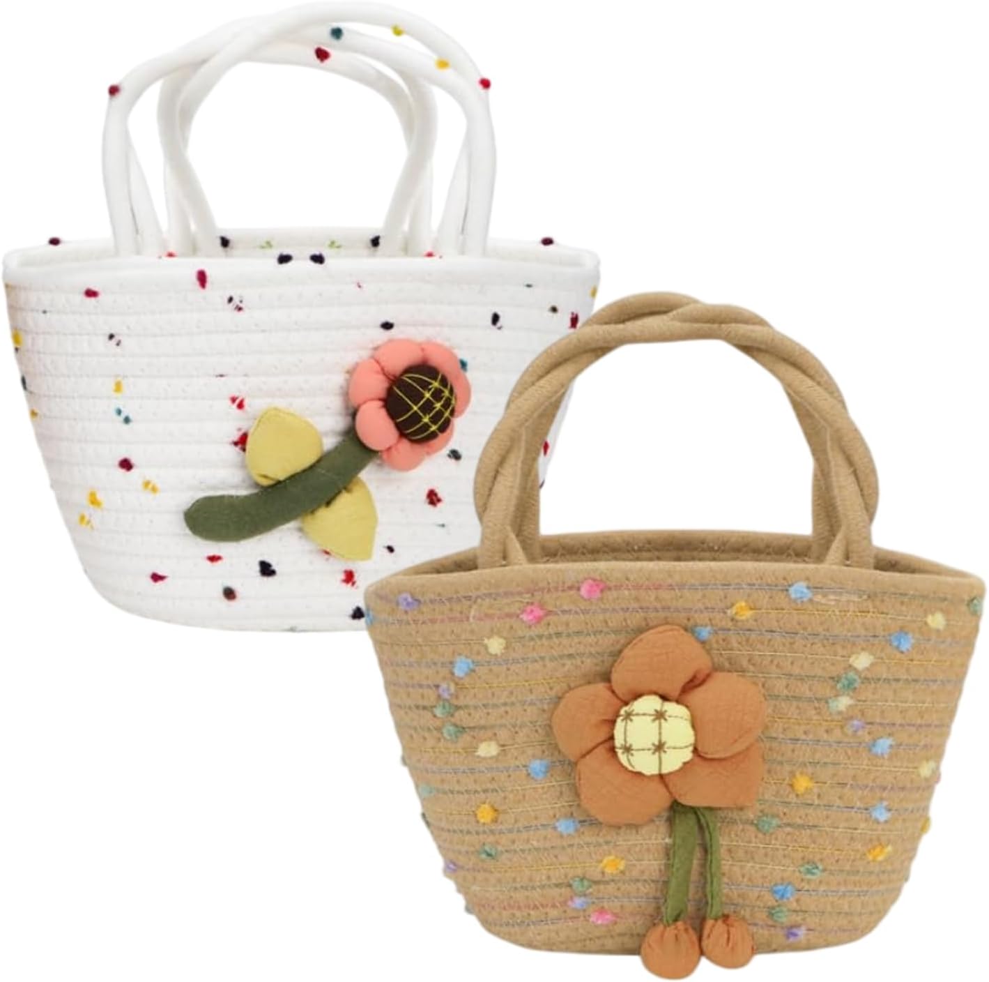 2 Pcs Little Girls Purses, Small Cute Flower Handbags with Handles, Cotton Woven Beach Bags for Girls Christmas Easter Birthday Gift ，Outdoor Activities, Gift