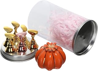 Ceramic Pumpkin Base Manicure Practice Holder with Gold Alloy Magnetic Nail Art Display Stand for Professional Salon and School Nail Art Practice