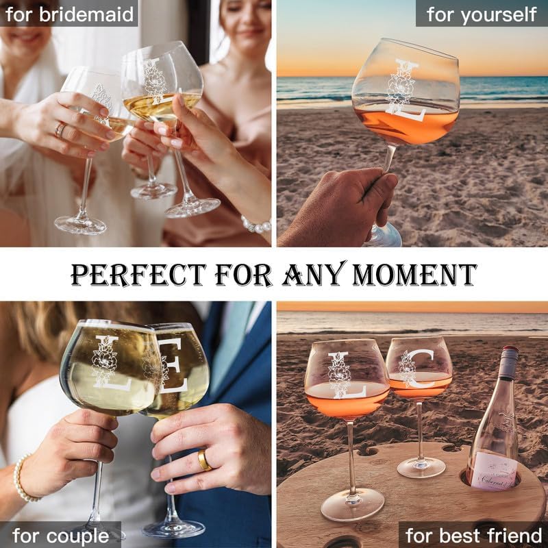 Physkoa Personalized Initial Wine Glass for Women - 20 oz Stemmed Monogrammed Glass, Customized Engraved Gift for Mom, Wife, Friend, Her - Birthday, Mother’s Day, Wine Lover Gift - Image 6