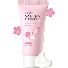 Sakura Face Cleanser, Deep Cleaning Foaming Cream, Face Wash Creamy Facial Cleanser Moisturzing Balance Oil Water Mild Facial Cleansing for Dry Skin & Oily Skin Daily Cleaning Remover, 1.76 oz