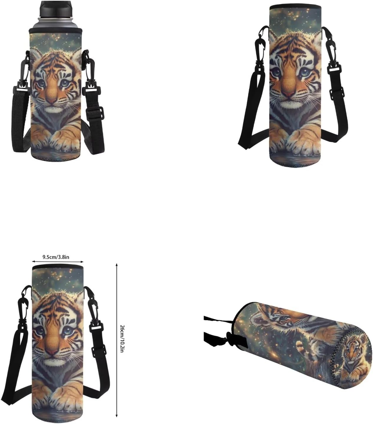 Cute Tiger Backpack for Girls Boys Backpack with Lunch Box Water Bottle Holder with Strap and Soft Pencil Case 4PCS Set Bookbag with Front Pocket 17" Lightweight Elementary School Bag for Kids