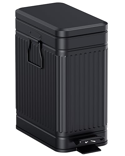 Cubo de basura pequeño para baño con tapa de cierre suave, cubo de basura de acero inoxidable de 6 litros/1.6 galones con pedal escalonado y control