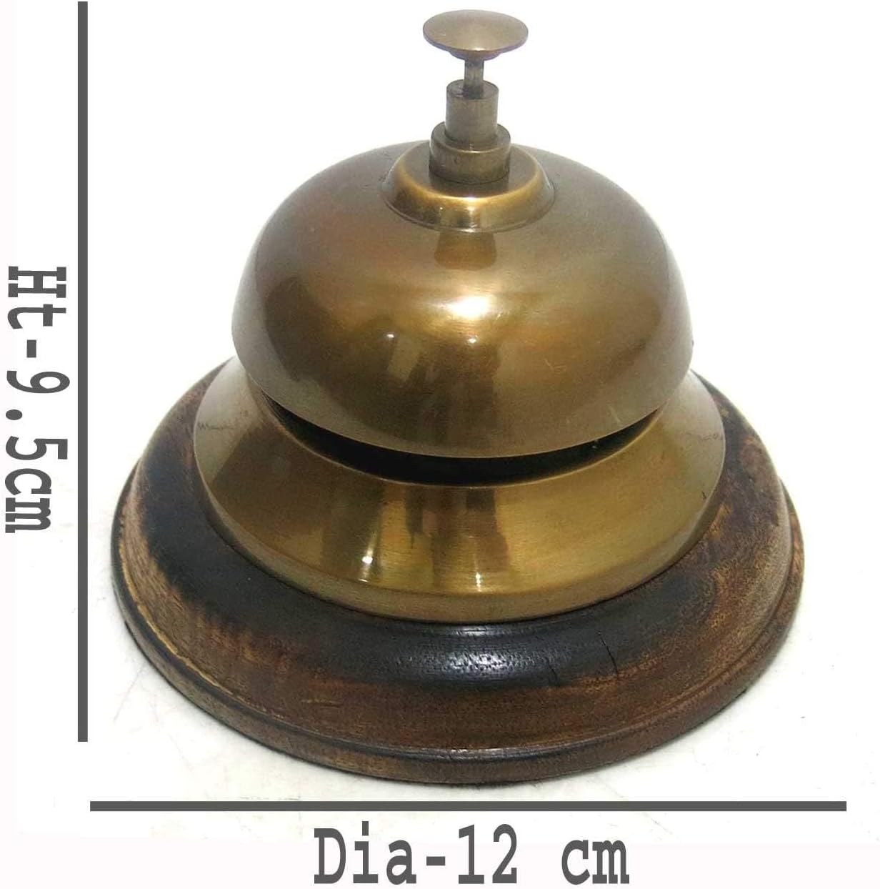 Nautical Brass Wooden Base Antique Designer Desk Bell, 12 x 8.5 cm, Brown