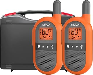 Talkpod UHF CB Handheld Radios Walkie Talkies 2Pack with Carry Case, Orange | One-Touch Pairing, VOX Hands-Free, Backlit LCD Screen, USB Charging, Rechargeable, Non-Slip Silicone Sleeve, 80 Channels