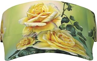 Yellow Rose Printed Visor Hats for Women Adjustable Sun Protection Visor for Golf Tennis Running Summer Beach, Black, One Size, Black, One Size