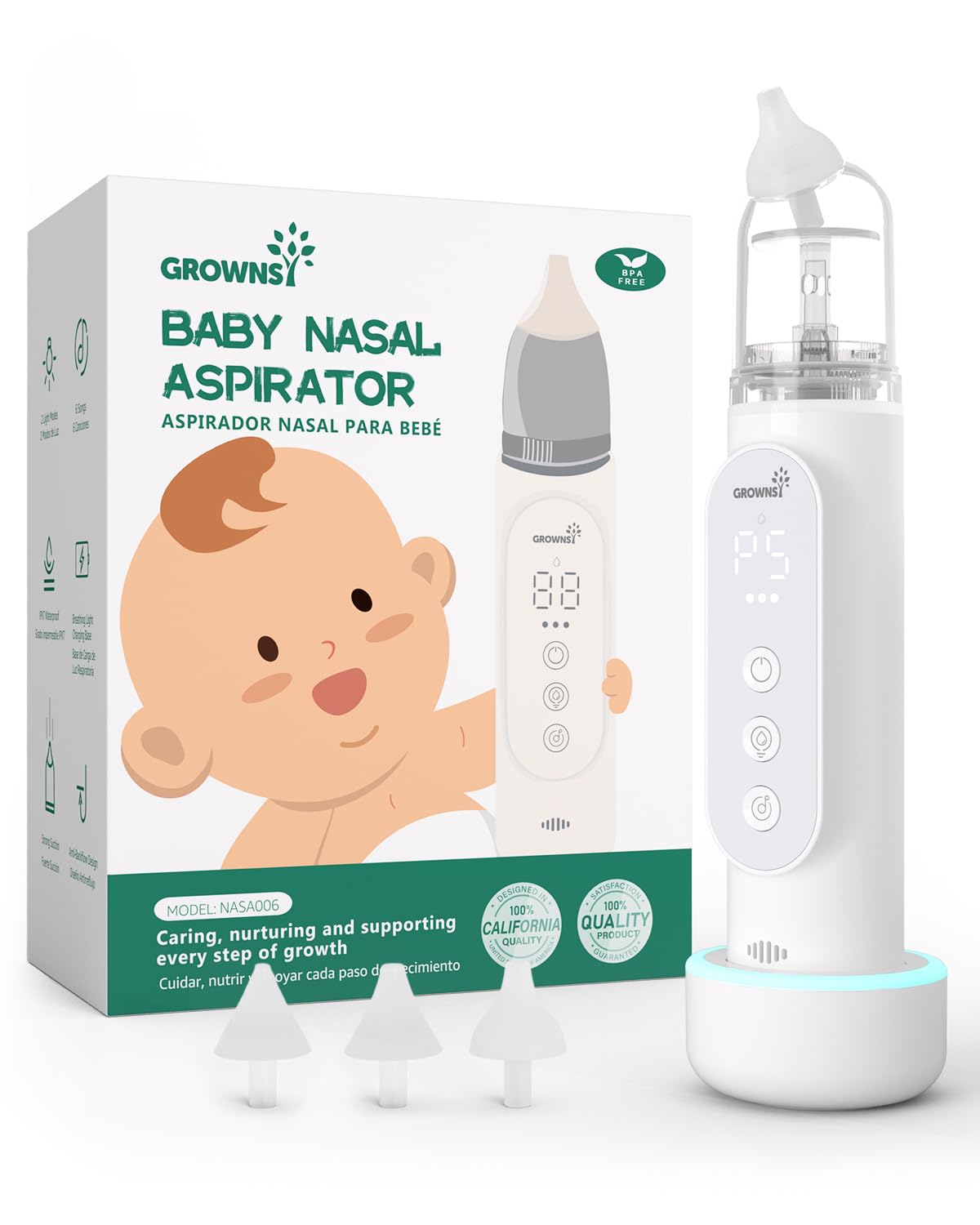 Nasal Aspirator for Baby, Upgraded 5 Suction Levels Baby Nose Sucker, IPX7 Waterproof Electric Nose Suction for Baby, Booger Sucker for Toddlers with Automatic Cleaning &Music &Light Functions