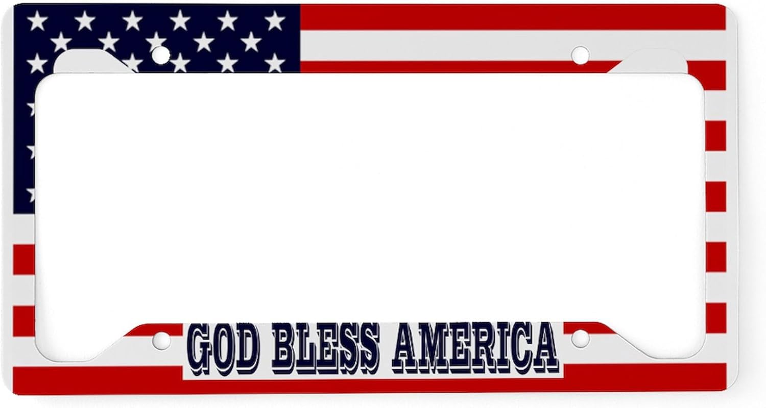 CafePress God Bless America with Flag License Plate Holder Aluminum License Plate Frame, License Tag Holder